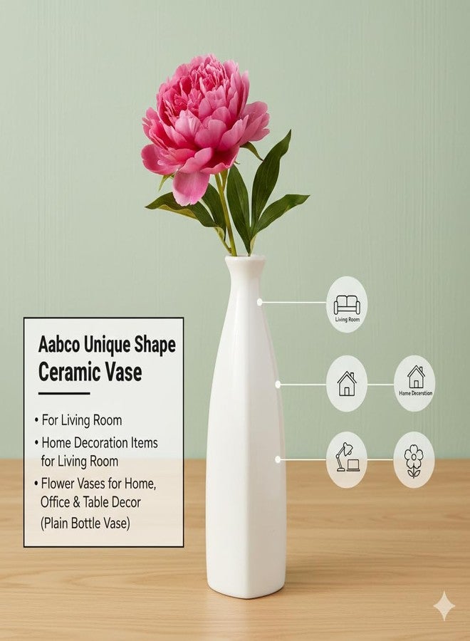 Aabco Unique Shape, Ceremic Vase for Living Room, Home Decoration Items for Living Room, Flower Vases for Home, Office & Table Decor (Plain Bottle Vase) - Image 4